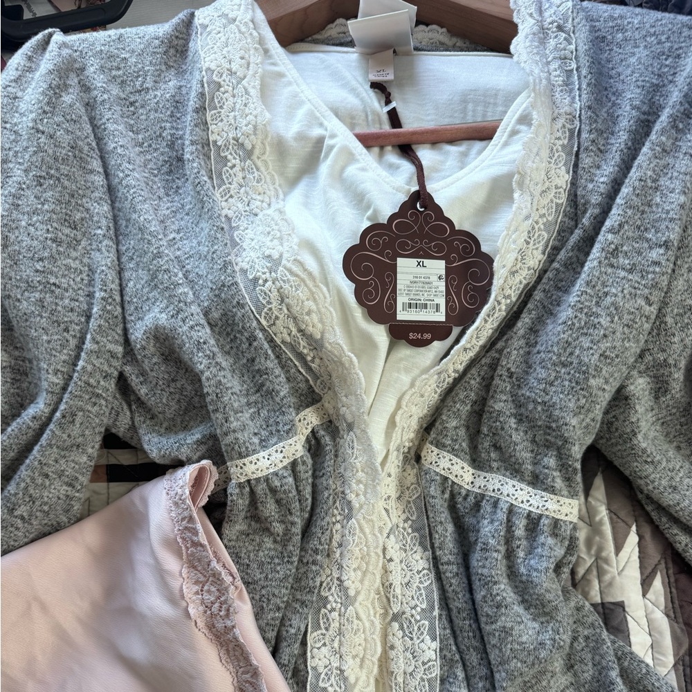 3 Piece Wardrobe! Grey Sweater/NWT Top/Baby Pink Skirt w/lace Slit